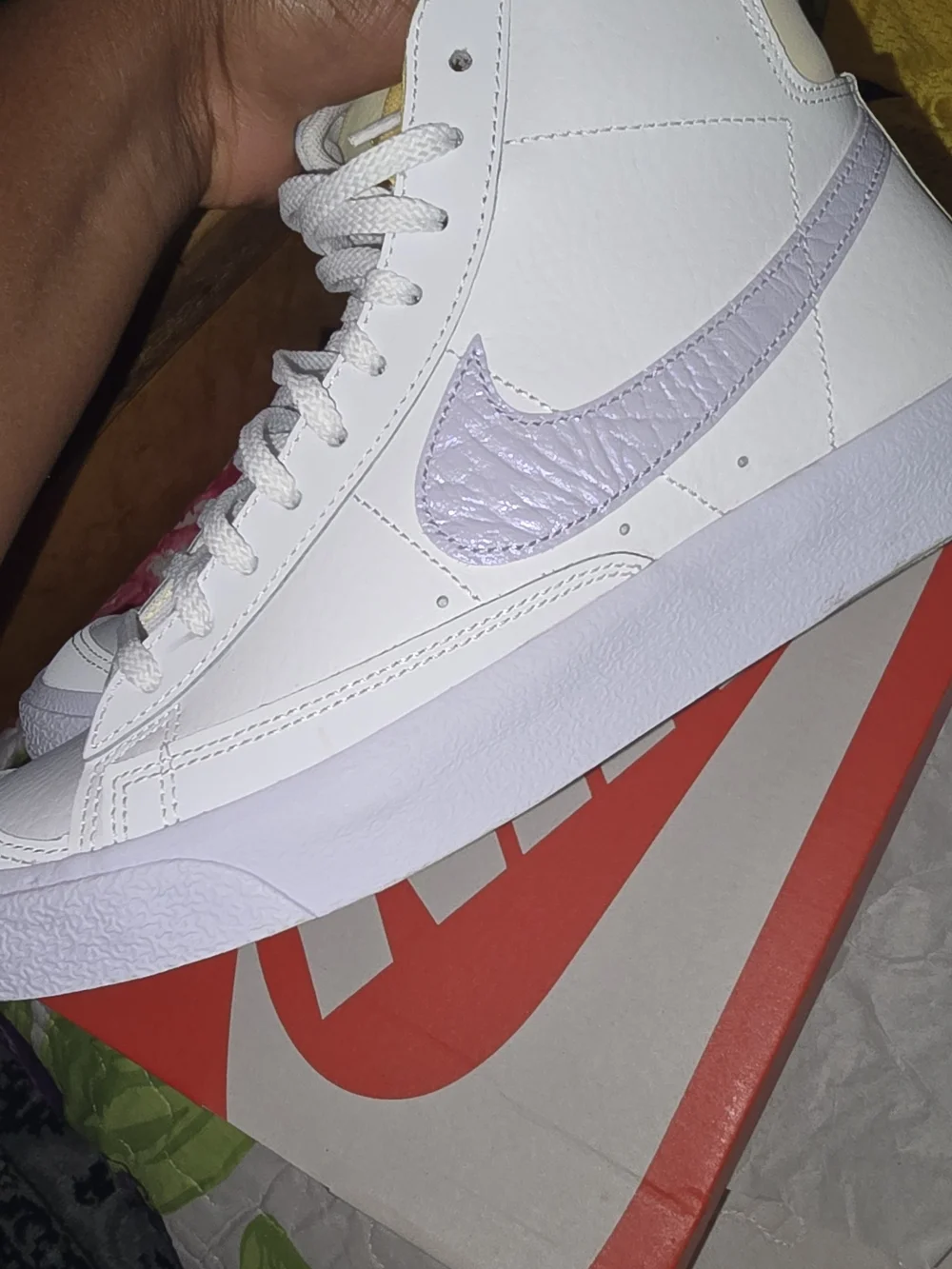 Nike White High-Top Sneakers with Lavender Swoosh